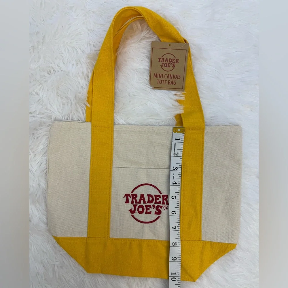 Trader Joe's Canvas Set Large Tote Green & Mini Tote Yellow NWT - Picture 12 of 15